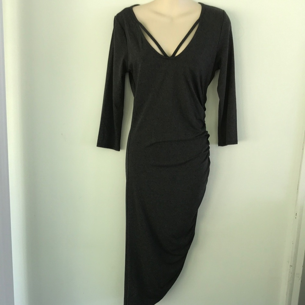 Laila Jayde Charcoal Grey Strappy V-Neck Women's Dress M NEW